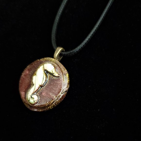 Handmade Ceramic Teak Seahorse Pendant Necklace - Picture 10 of 16